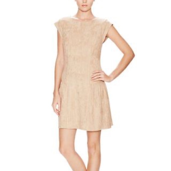 Greylin Dresses & Skirts - Greylin Nude Faux Suede Saulina Neutral Short Sleeve Minimalist Dress